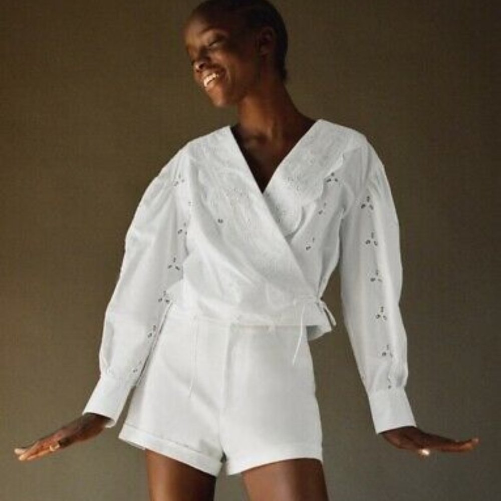 ZARA POPLIN TOP WITH EYELET EMBROIDERY